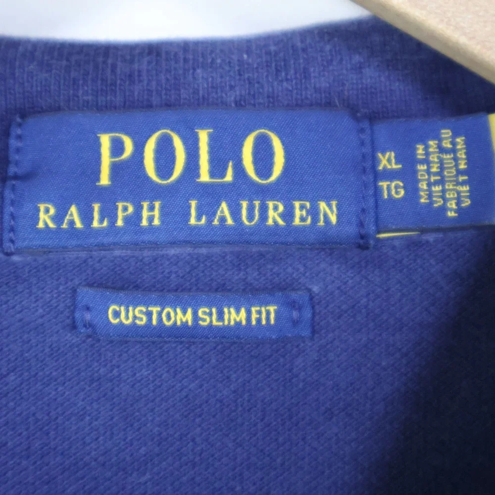 Polo Ralph Lauren Big Pony Custom Slim Fit Polo XL Navy Blue Cotton Mesh 3 Patch